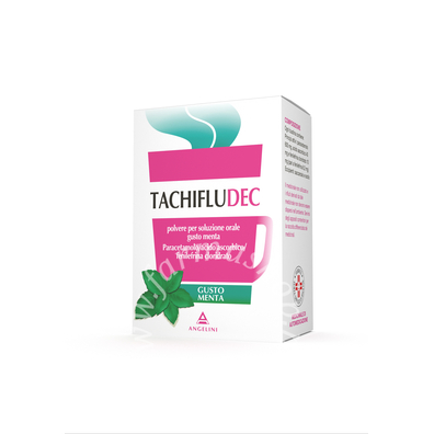 Tachifludec polvere per soluzione orale gusto menta 600 mg + 40 mg + 10mg + polvere per soluzione orale gusto menta 10 bustine in carta/al/pe