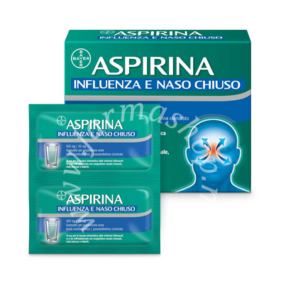 Aspirina influenza e naso chiuso 500 mg / 30 mg granulato per sospensione orale 500 mg/30 mg granulato per soluzione orale 10 bustine in pap/al/pe